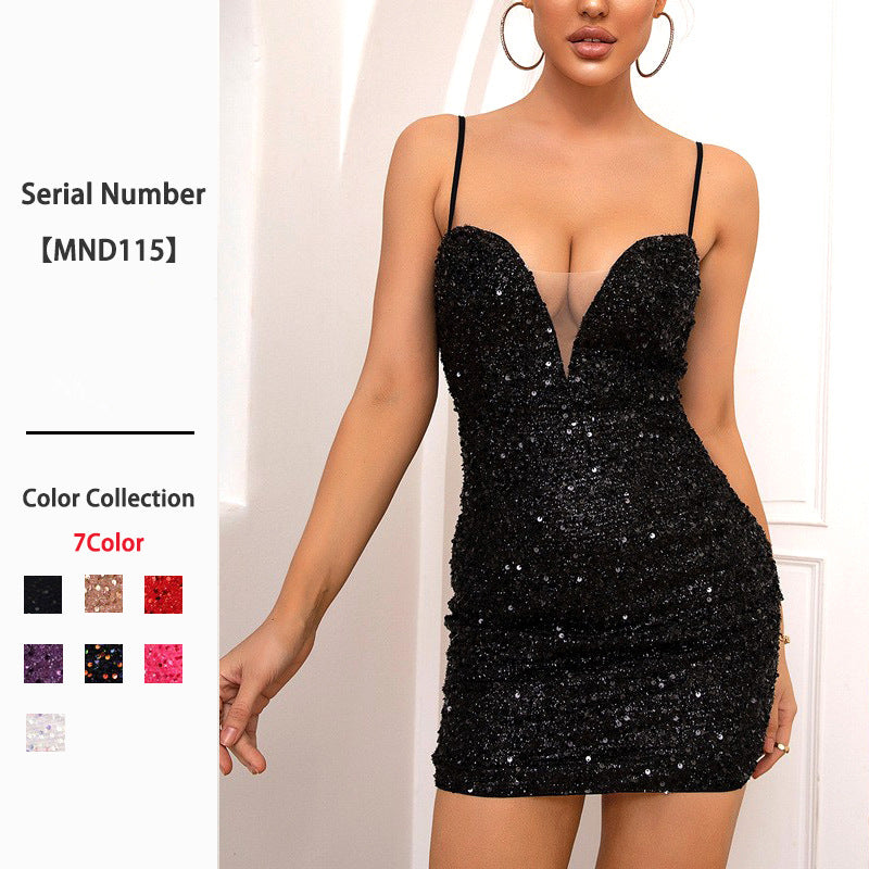 Women's Strap Sequins Temperament Party Sexy Backless Dress