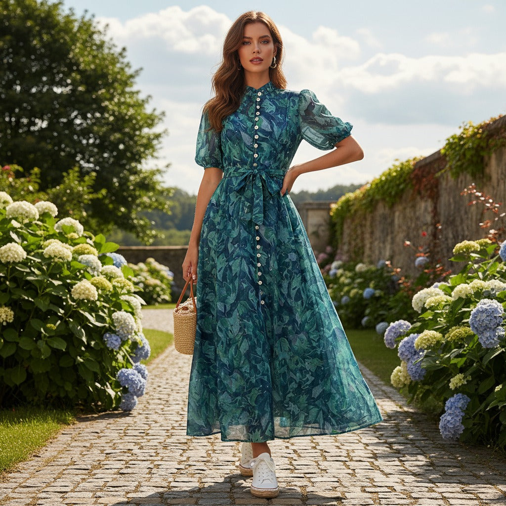 Women's Elegant Lantern Sleeve Single-breasted High Quality Shorts