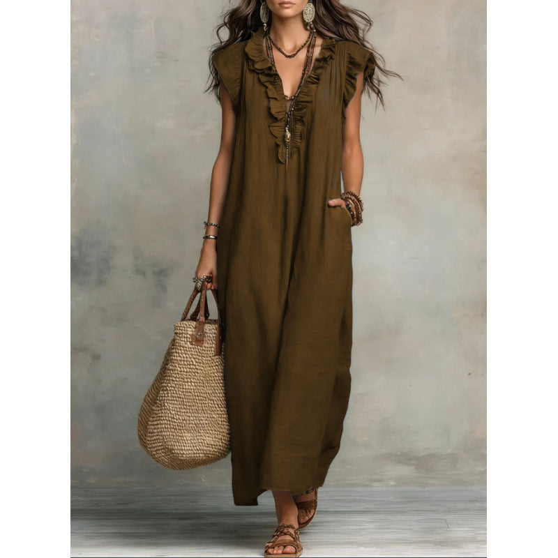 Women's Solid Color Bohemian Flying Sleeves Vacation Dress