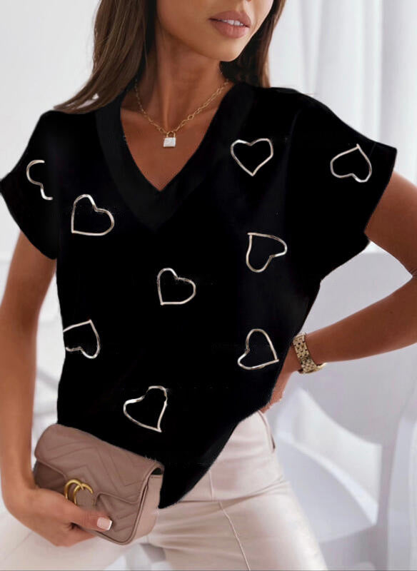 Women's Loose Heart Printing Short-sleeved T-shirt Blouses