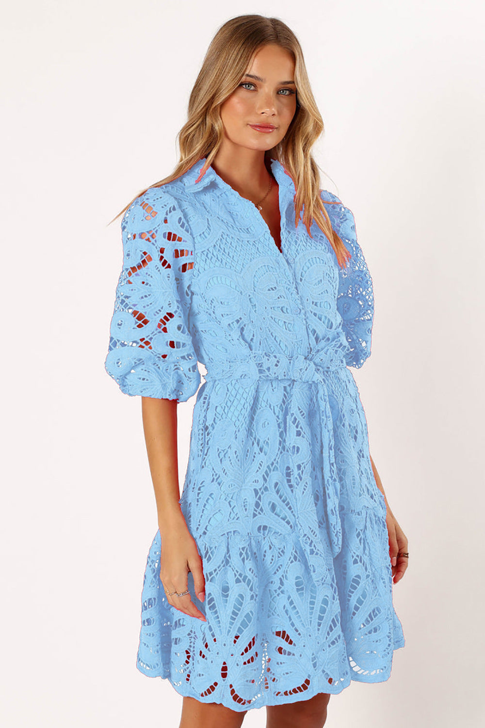 Soluble Lace Flower Half Sleeve Commuter Dresses