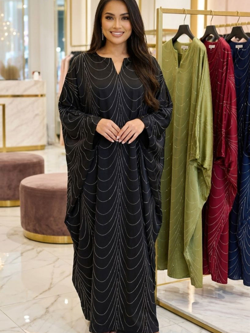 Rhinestone Loose Long Formal Batwing Sleeve Plus Size