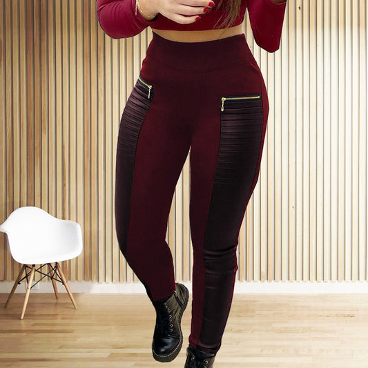 Women's Clothes Casual Black Color Imitation Leather Pants