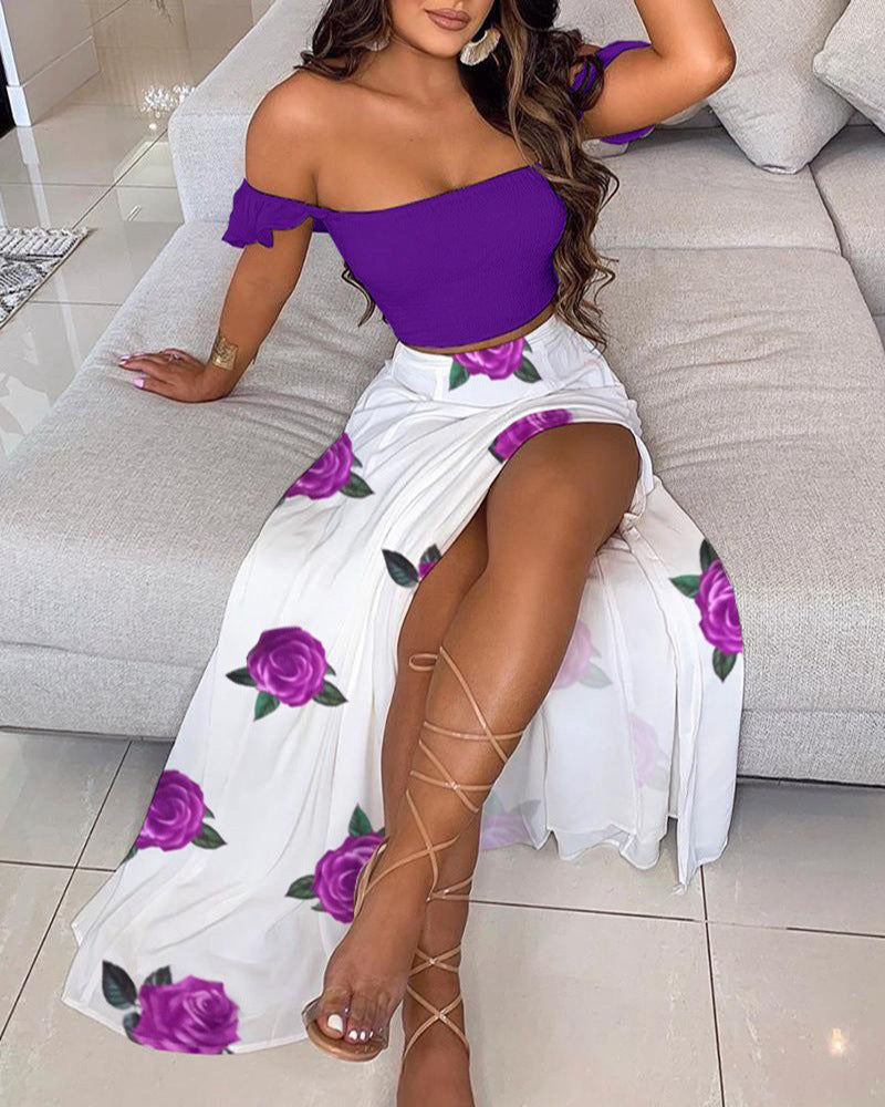 Women's French Bohemian Printed Mid-length Retro Tube Suits