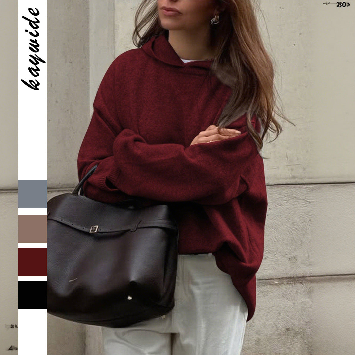 Women's Casual Minimalist Long Sleeve Hooded Woolen Clothing