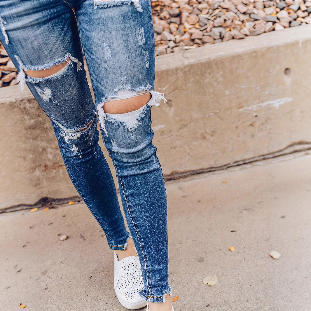 Women's Pencil Ripped Fashion Slim Trousers For Jeans