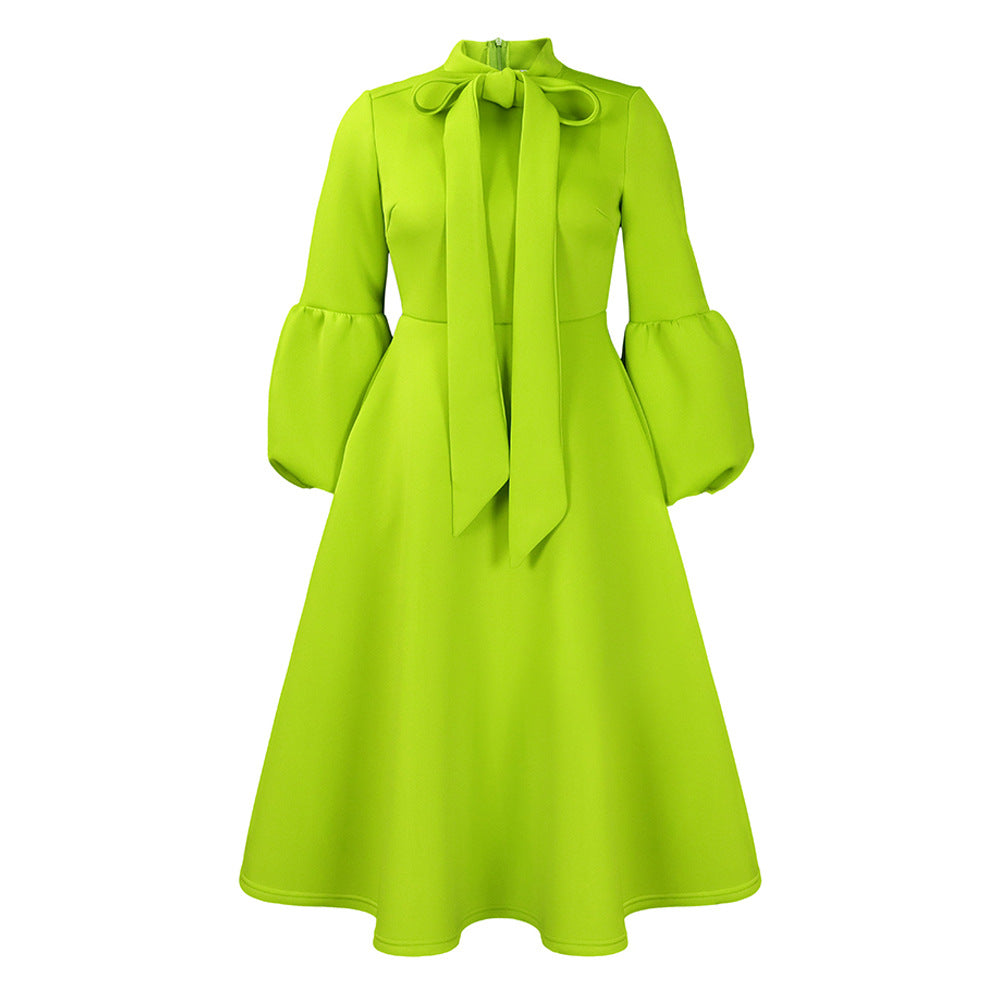 Women's Puff Sleeve Bow Large High Waist Skirts