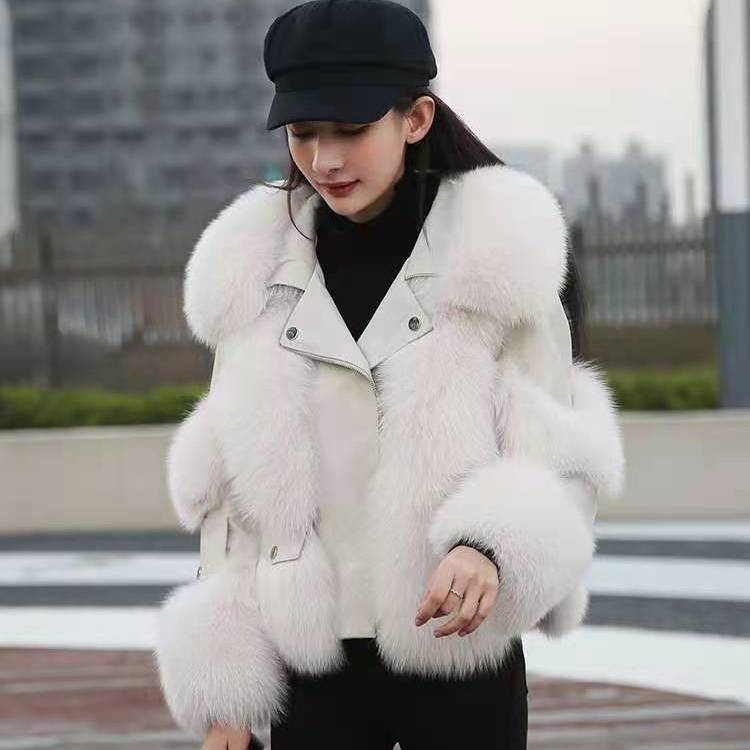 Elegant Imitation Fox Fur Integrated Wind Coats