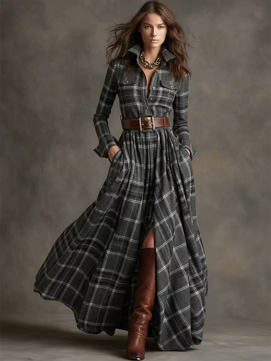 Women's Pretty French Retro Plaid Dress Dresses