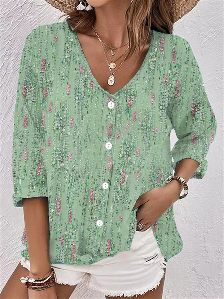 Women's Buttons Chiffon Printed Long Sleeve Cardigans