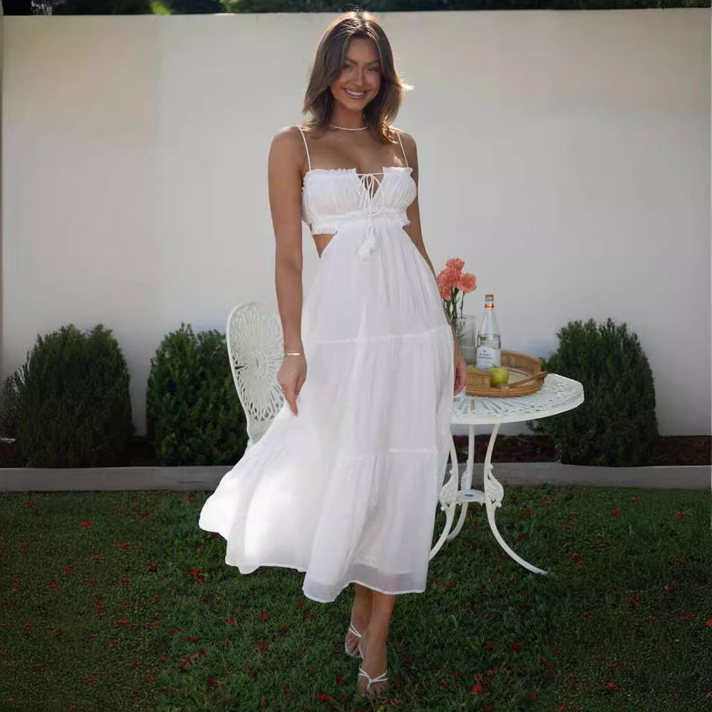 Women's Summer Temperament Camisole Sexy Cutout Long Backless Dress
