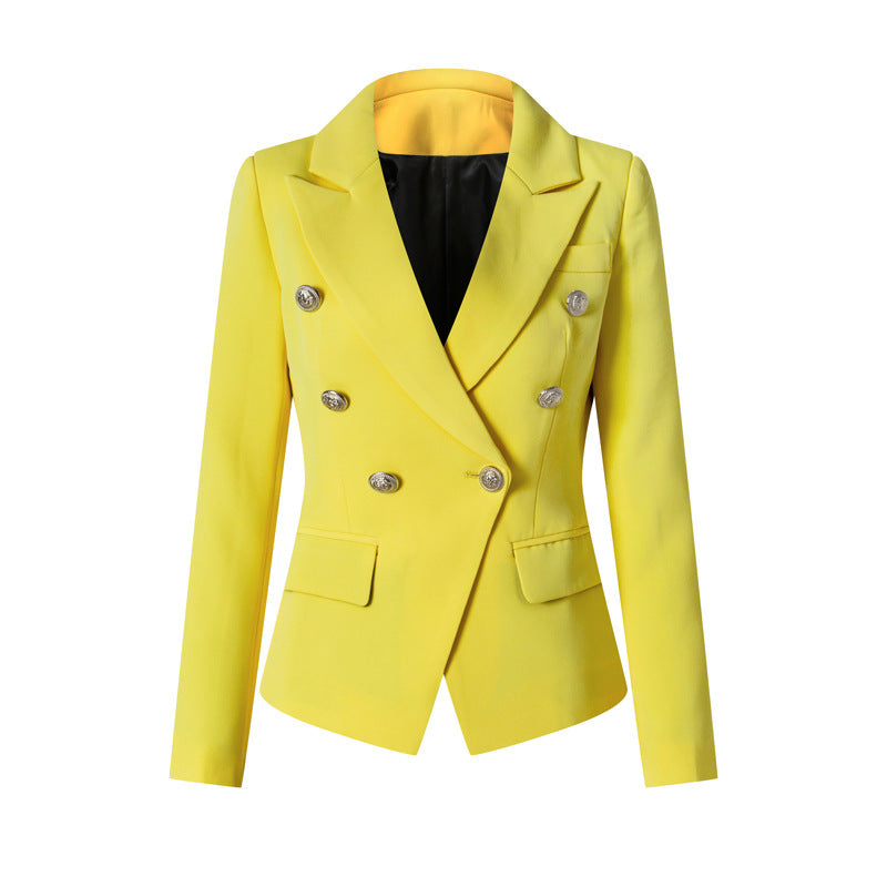 Commute Double Breasted Collar Pure Black Blazers