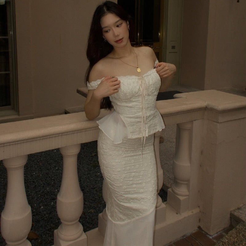 Women's Temperament Square Collar Lace High Waist Blouses