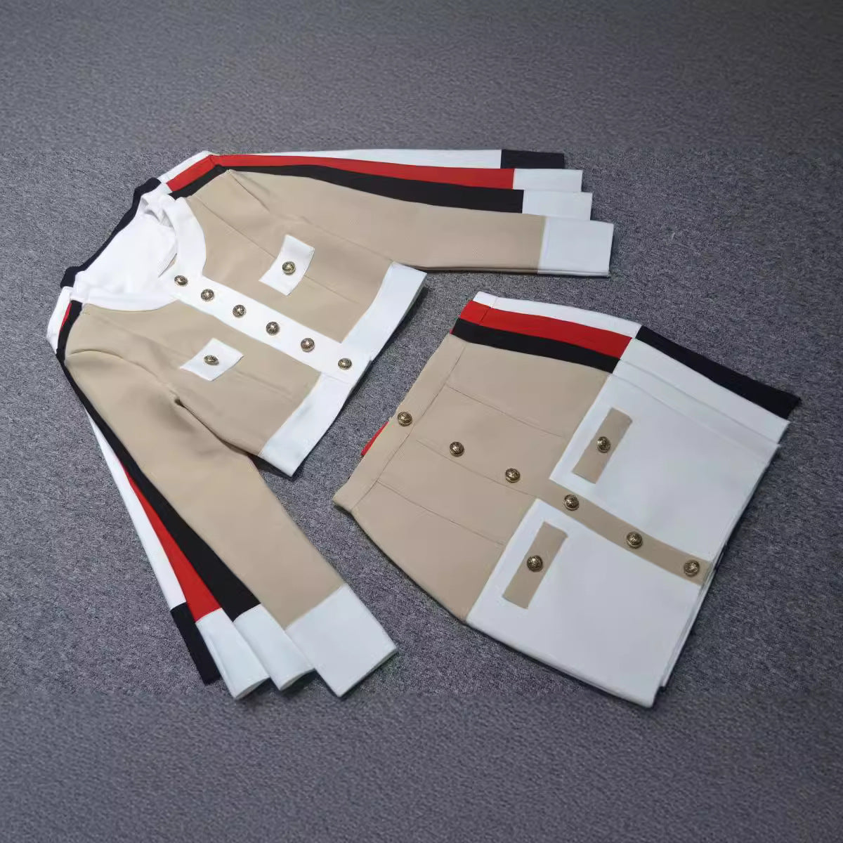 Elegant Black White Color Matching Breasted A- Line Cardigans