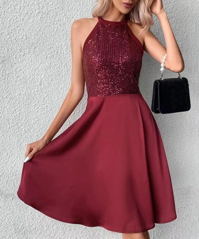Innovative Summer Sequin Stitching Sleeveless Slim Dress