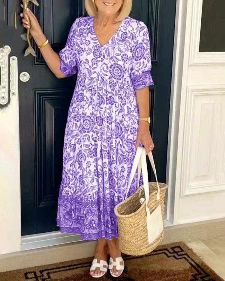 Women's Elegant Long Loose Floral Printed Dress