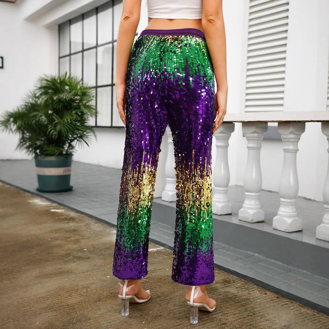 Women's Fashion Casual Drawstring Waist Gradient Color Pants