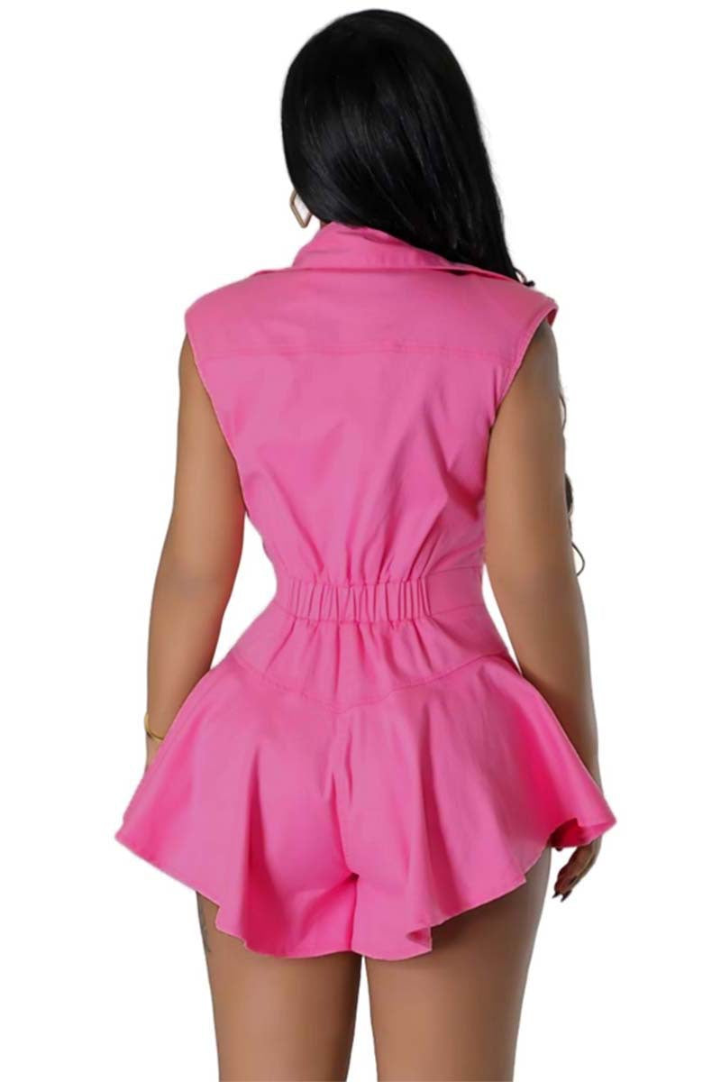 Summer Solid Color Sleeveless Waist French Jumpsuits