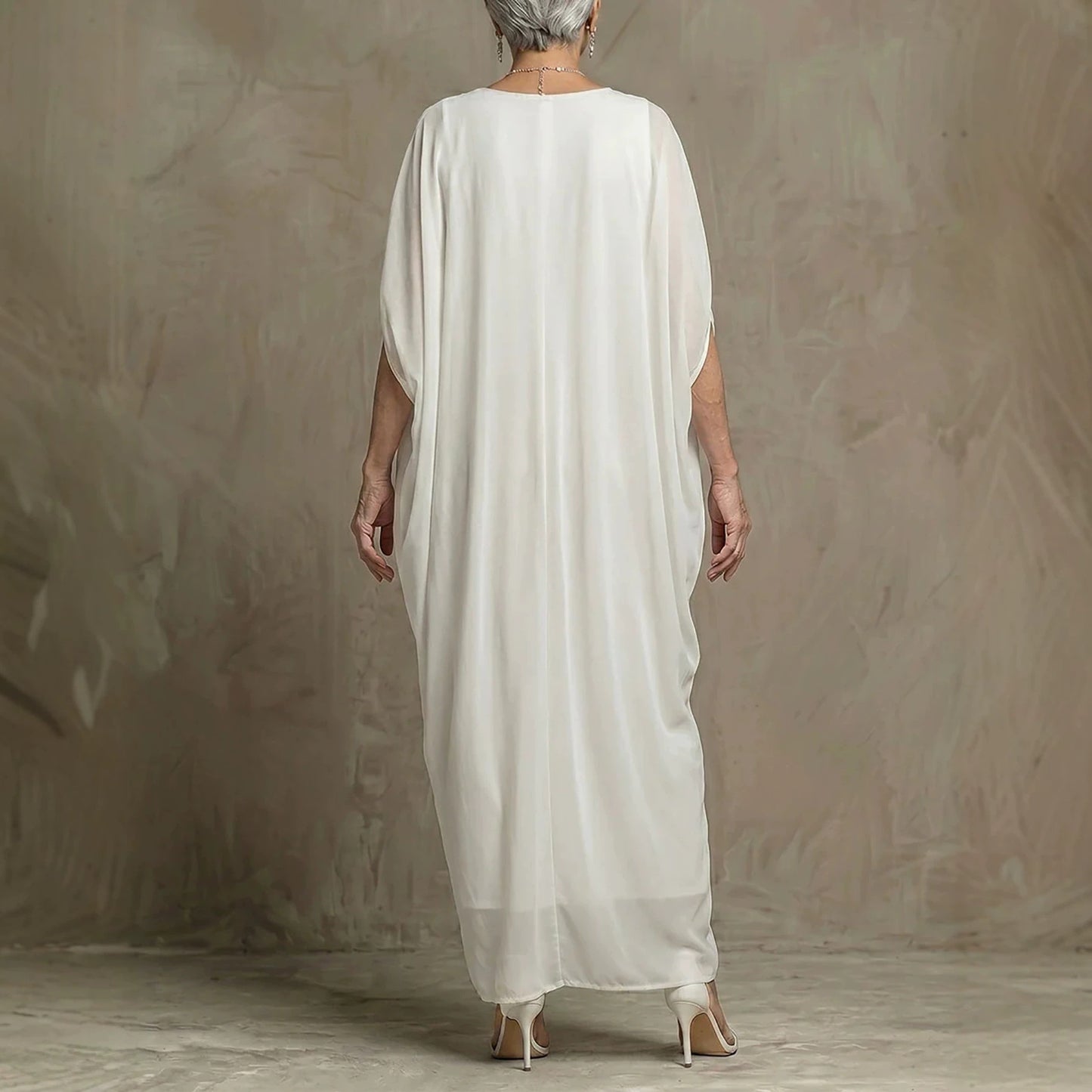 Women's Button Waist Slimming Batwing Sleeves Loose Dress
