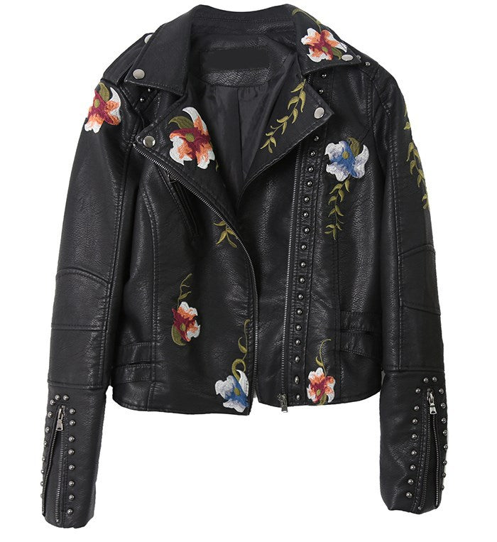Women's Young Graceful Embroidery Rivet Heavy Metal Jackets