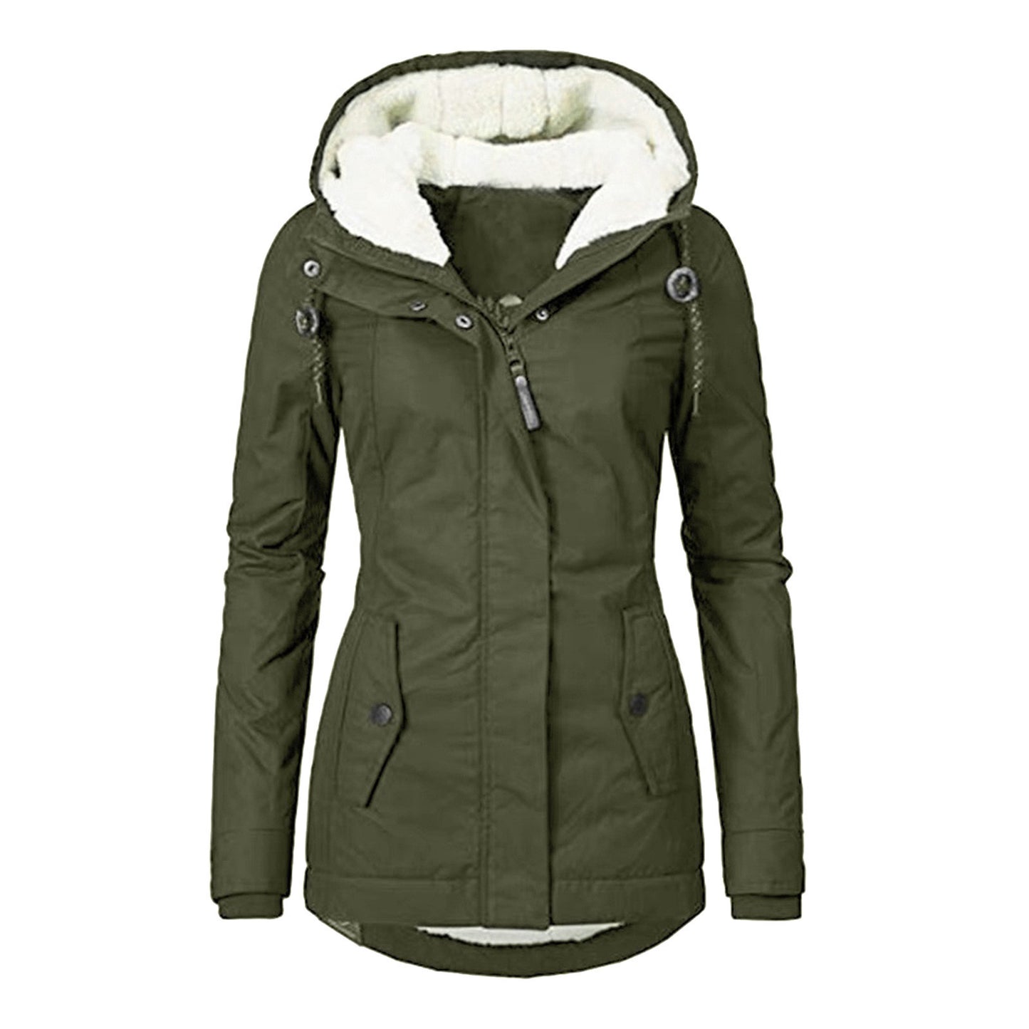 Women's Solid Color Pocket Zipper Fleece Padded Coats