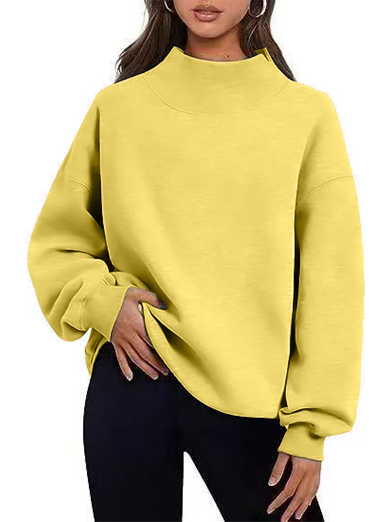 Women's Fleece Shirt Half Turtleneck Loose Long Women's Sweater, Sweater