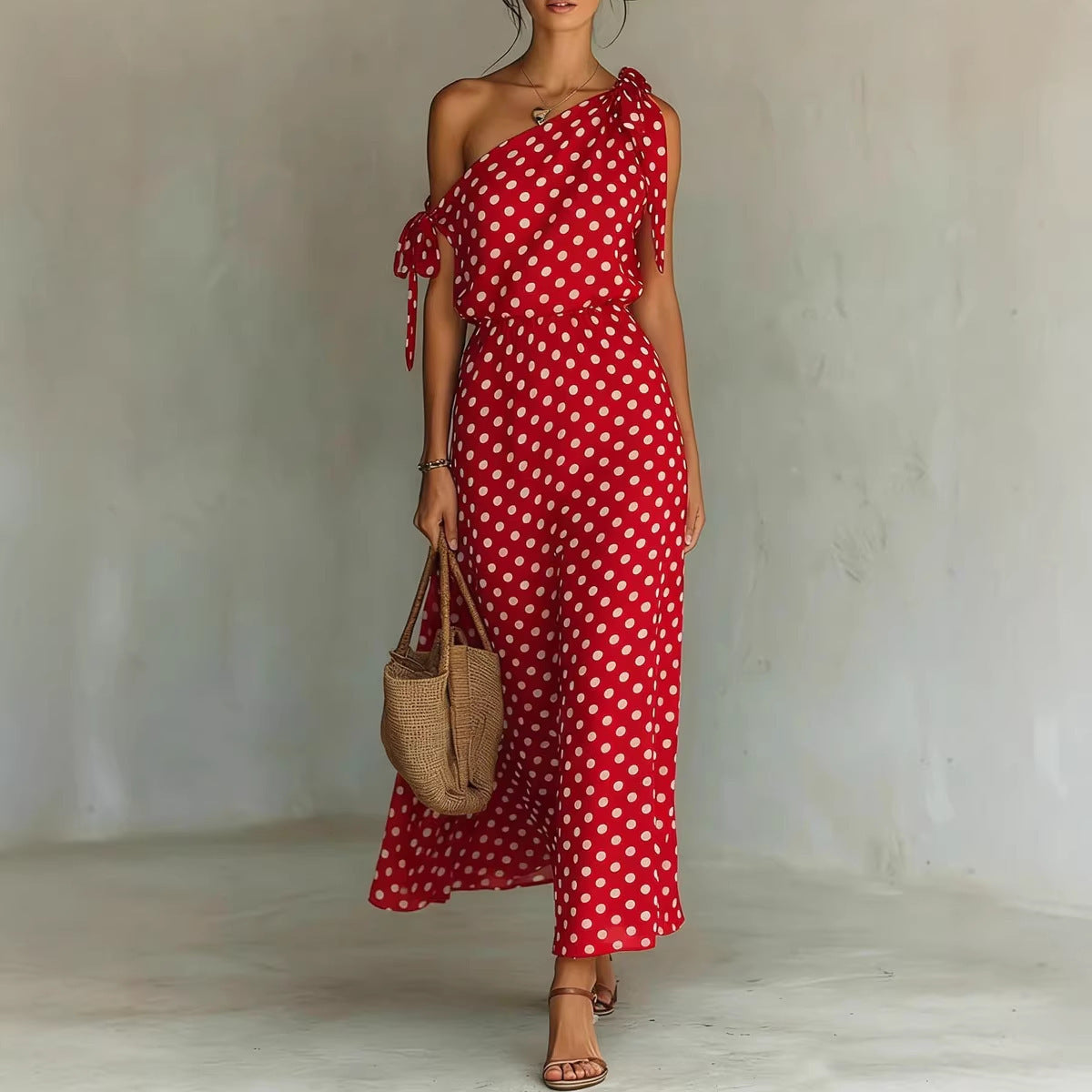 Women's Elegant Cold-shoulder Sleeveless Casual Loose Polka Dress