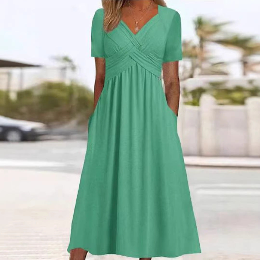 Women's Spring Personality Solid Color Sleeve Pocket Clothing
