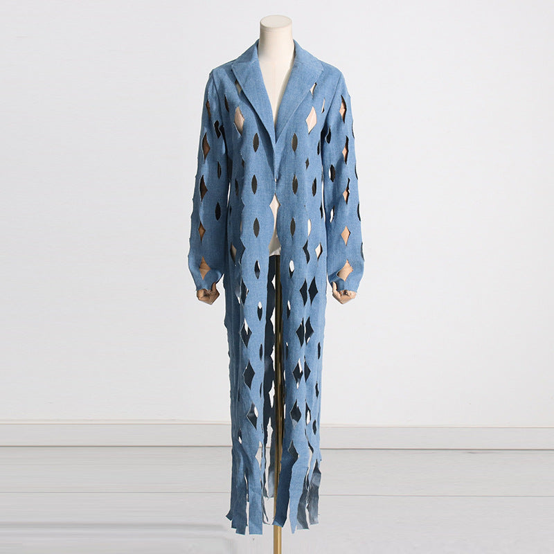 Women's Hipster Twisted Ripped Fashion Design Long Jackets