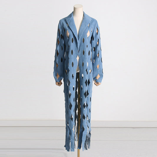 Women's Hipster Twisted Ripped Fashion Design Long Jackets