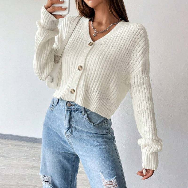 Women's Loose Long Sleeve Knitted Solid Color Knitwear