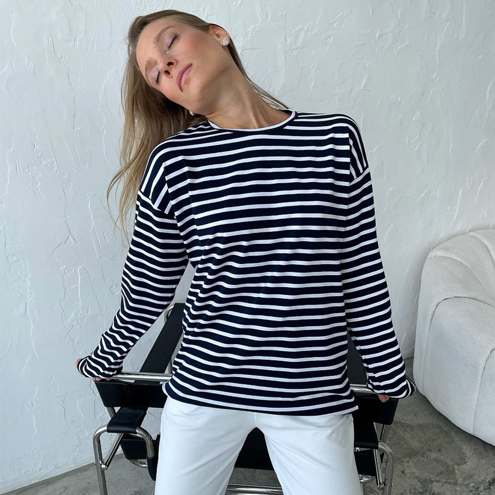 Long-sleeved Striped T-shirt Spring Trendy Wild Casual Blouses
