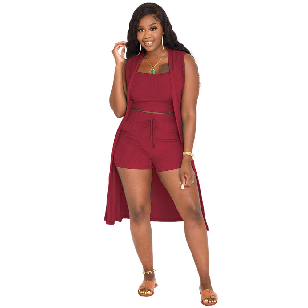 Women's Sunken Stripe Solid Color Three-piece Suits