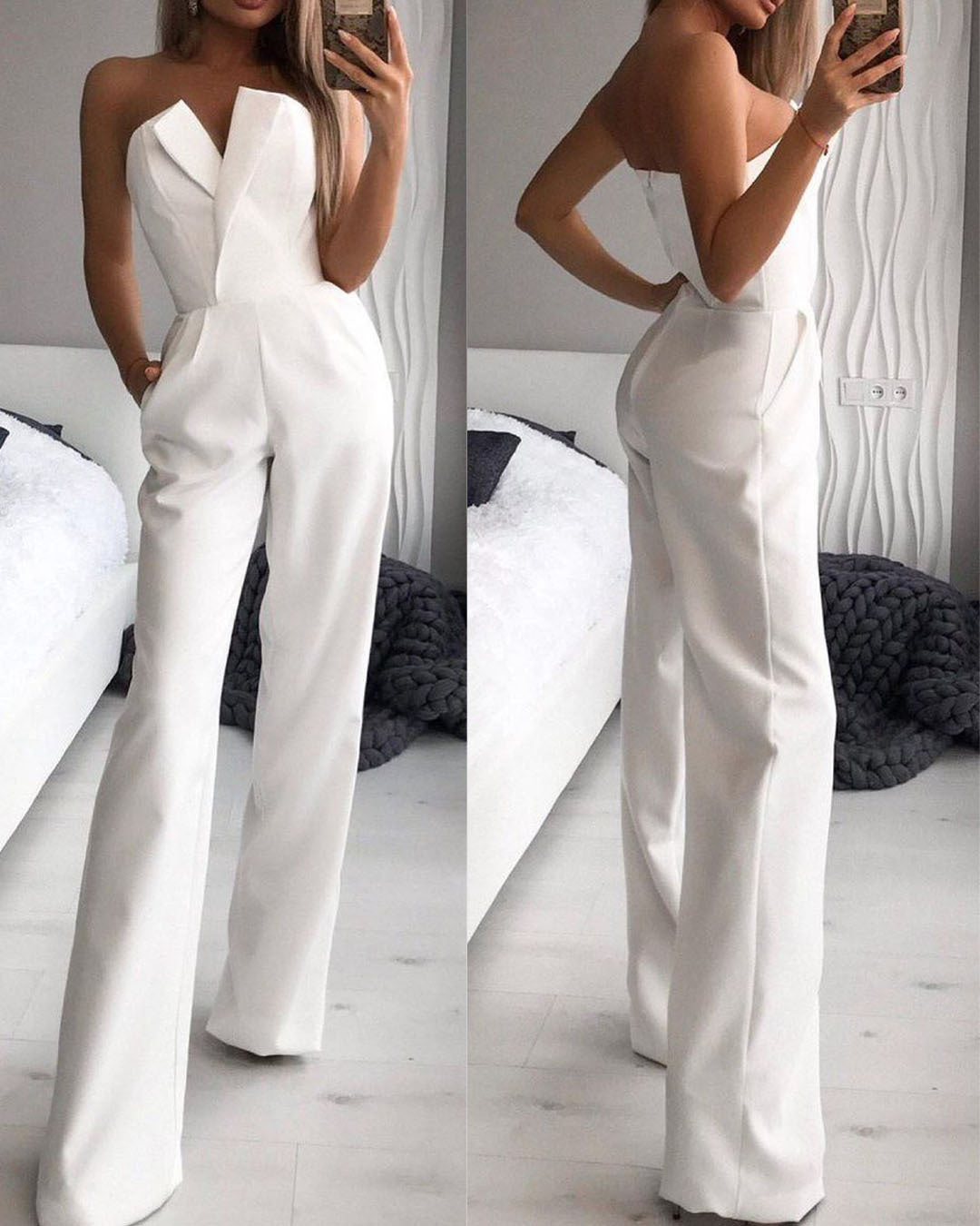 Chinese Long Style Slant Temperament Commute Jumpsuits