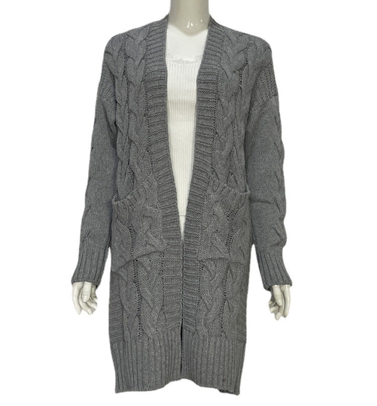 Women's Mid-length With Pockets Thick Loose Coarse Women's Sweater