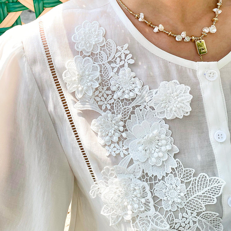 Women's Style White Shirt Half Sleeve Old Blouses