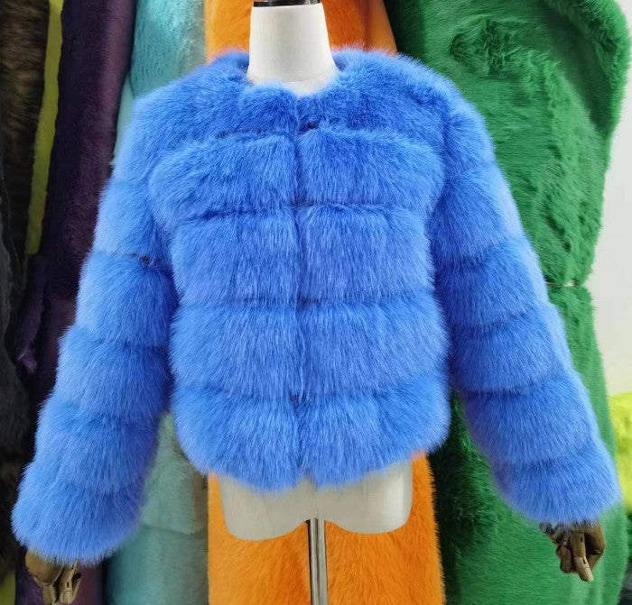 Women's Faux Fox Fur Slim Fit Stitching Coats