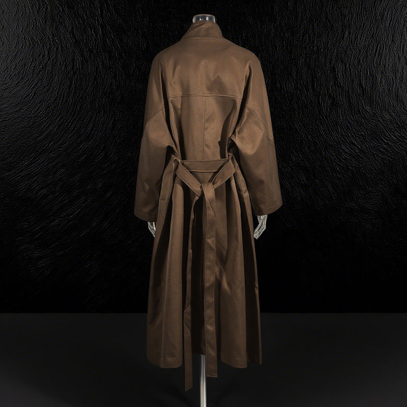 Women's Elegant Stand Collar Trench Loose Design One Button Coats
