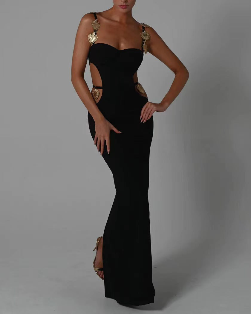 Ornament Hollow Backless Split Bandage Long Dresses