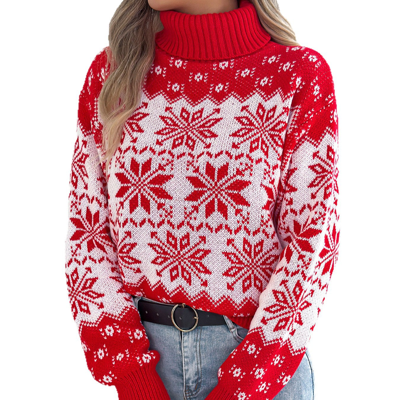 Women's Pattern Lantern Long Sleeve Turtleneck Pullover Sweaters