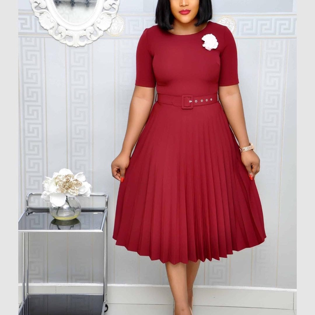 Women's African Solid Color High Waist Sleeve Dress
