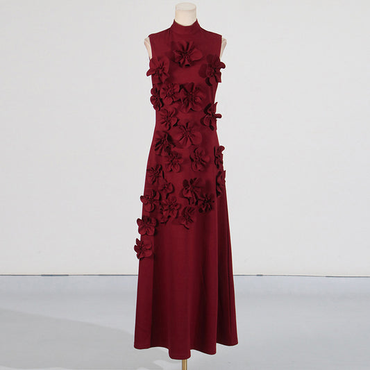 Stitching Dress Autumn High-grade Vacation Style Stand Collar Sleeveless Dresses