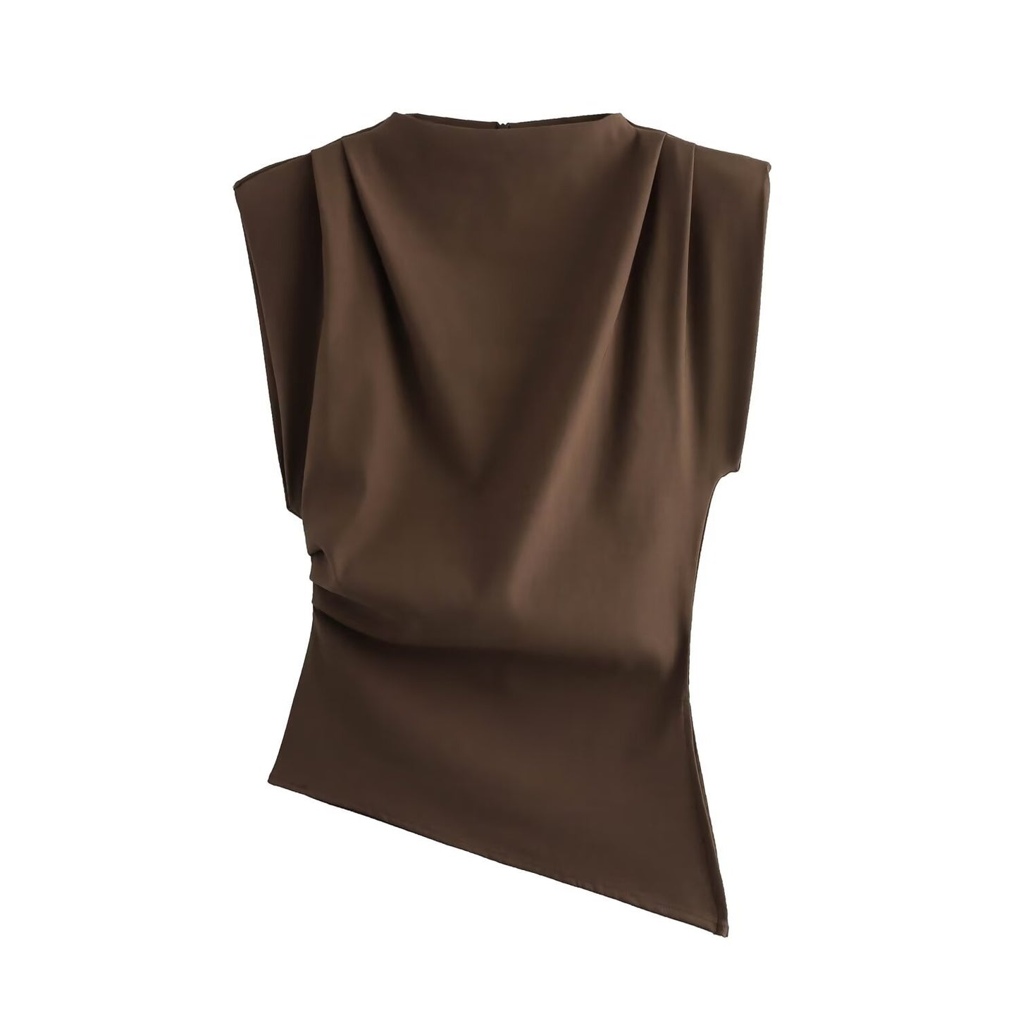 Women's Fashionable Pleated Decorative Padded Shoulder Sleeveless Tops