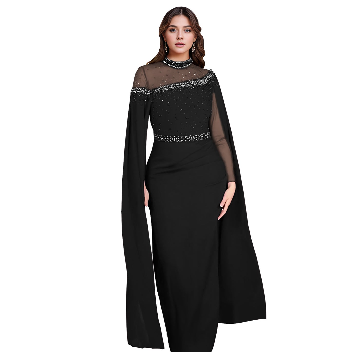 Chiffon Mesh Stitching Rhinestone Beaded Fashion Dresses