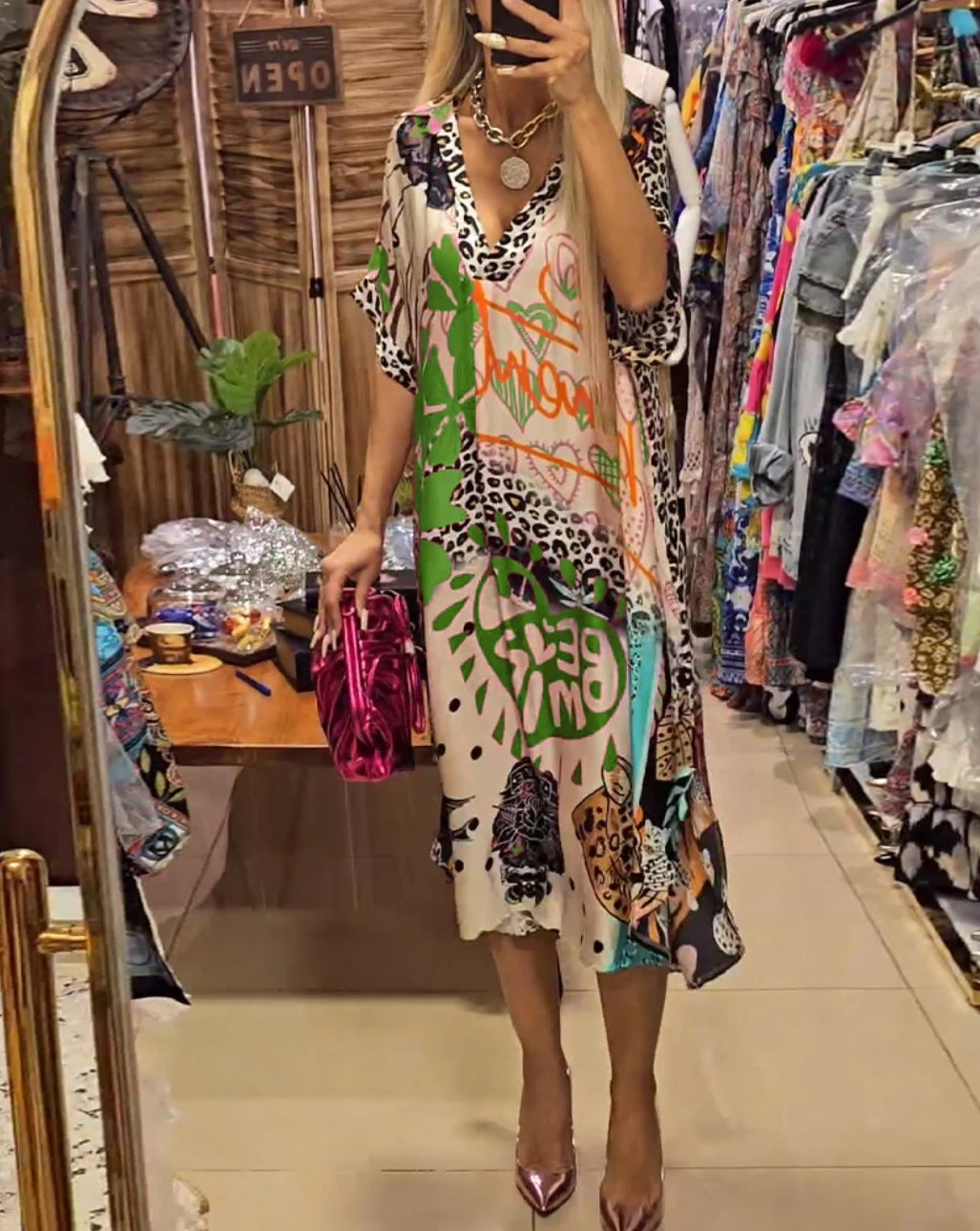 Casual Leopard Print Color Printing Depth Dress