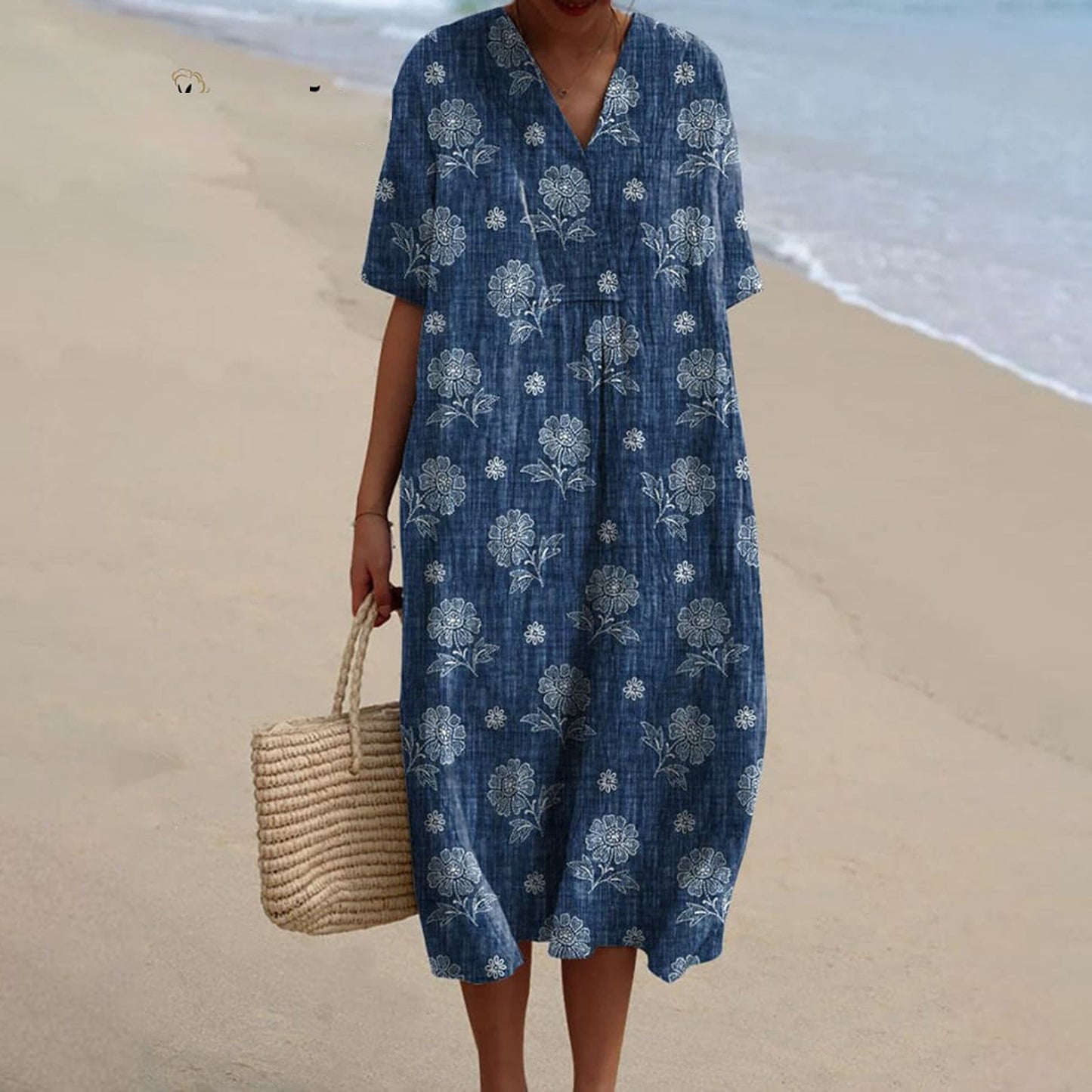 Women's Pocket Sleeve Dress Floral Plant Vacation Dresses