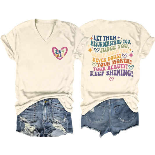Women's Funny Letter Elegant T-shirt Duplex Printing Blouses