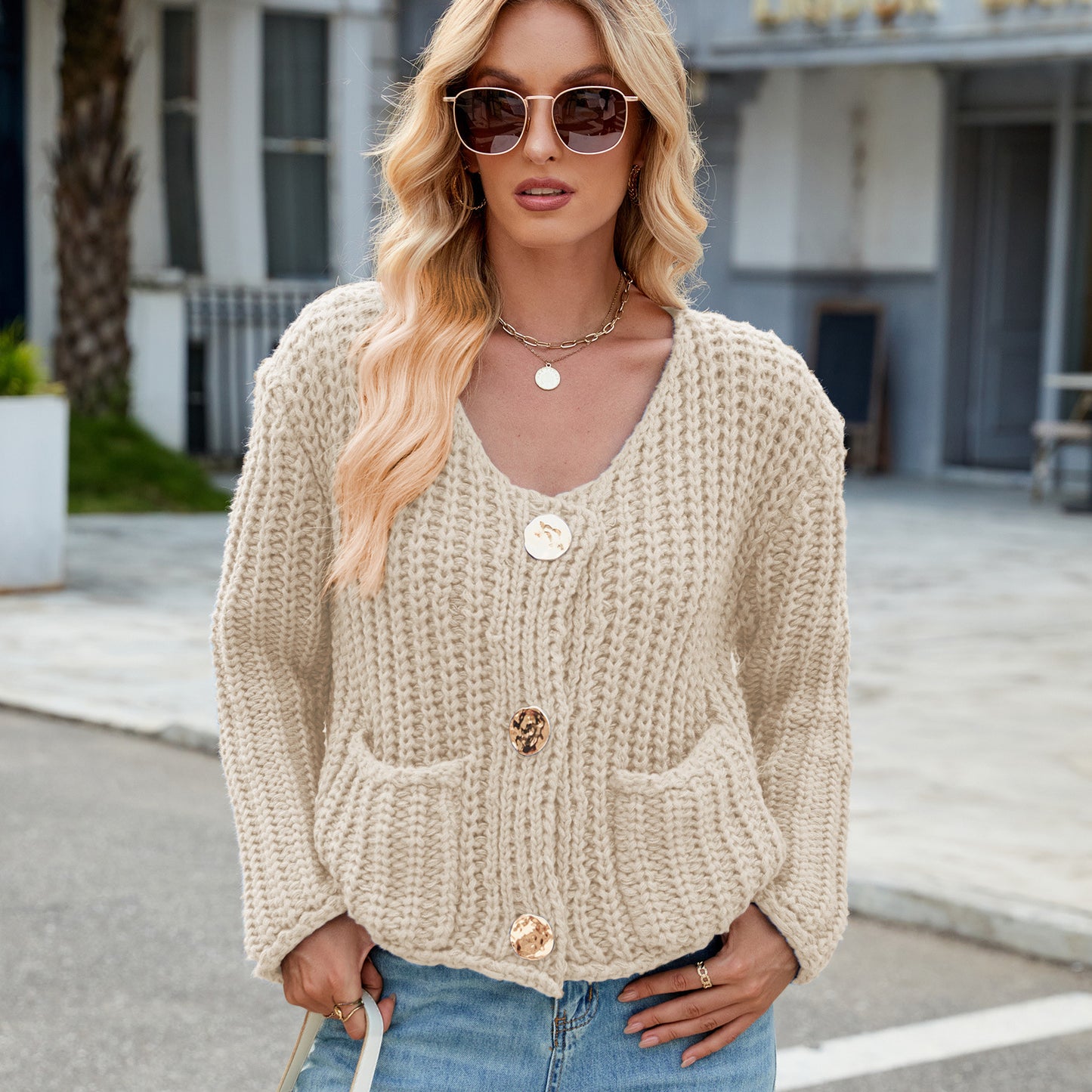 Women's Color Thick Needle Loose Soft Glutinous Idle Style Knitted Sweaters