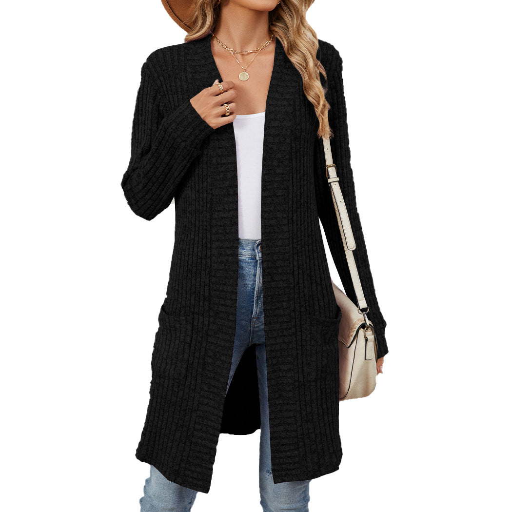 Women's Long Solid Color Sleeve Loose Pockets Women's Sweater
