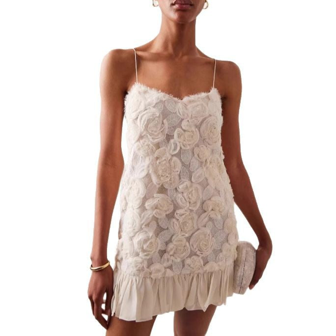 Sexy Sleeveless Flower Decorative Suspender Dress Dresses